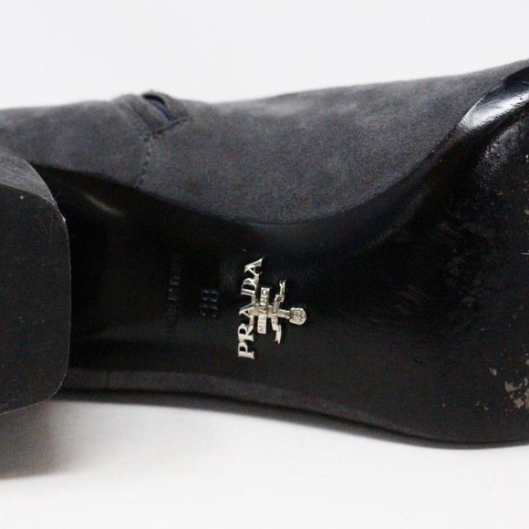 * ON SALE PRADA #36456 Grey Suede Heel Booties (US 8 EU 38) - Picture 9 of 9